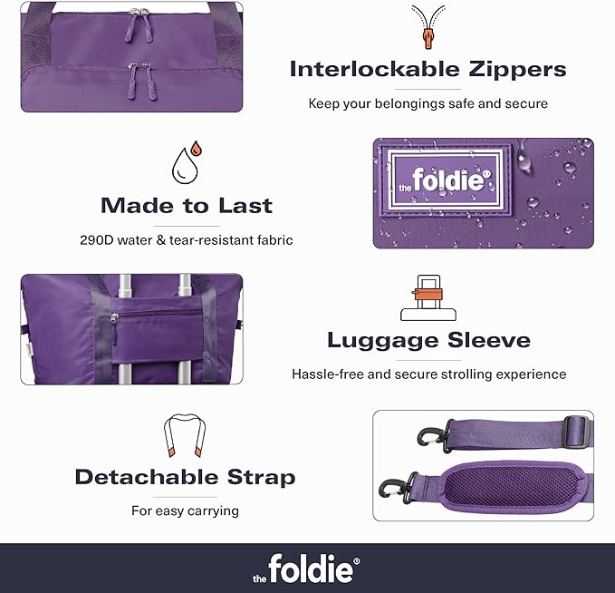 The Foldie Foldable Travel Bag for Women - 40L Weekender Bag with Multiple Pockets - Carry On Expendable Travel Bag