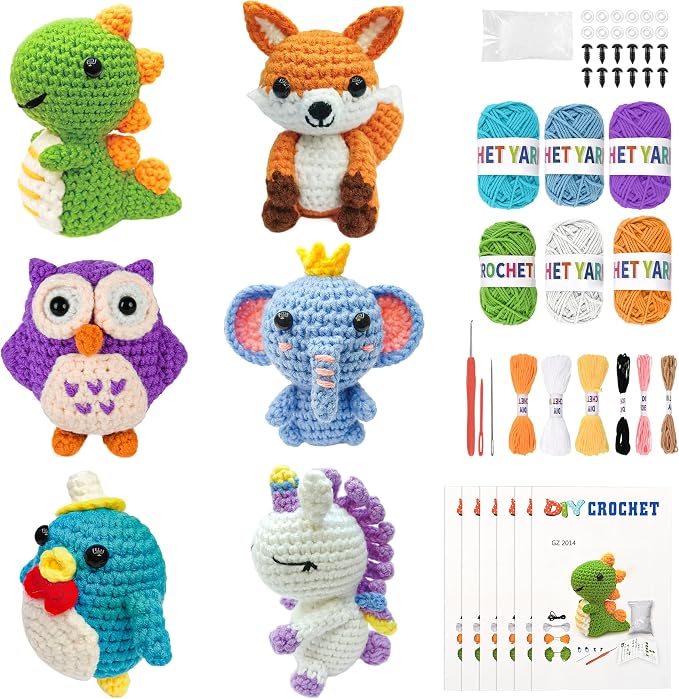 Mobelixy 6PCS Crochet Kit for Beginners, 2026 Christmas Knitting Kit with Step-by-Step Video Tutorials, Beginner Crochet Kit for Adults (Blue)