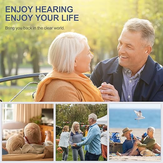 Rechargeable Hearing Aids with 3 Noise Cancelling Program Selection and Button Volume Control,Earrck 12-Channel (CIC) Digital Hearing Amplifier for Seniors with Mild to Moderate Hearing Loss (Beige)