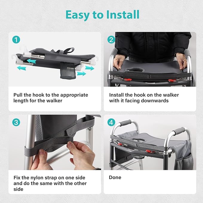 Walker Tray for Folding Walker, Non Slip Mobility Table for Seniors, Fits Most Standard Folding Walkers, Multi Functional Removable Tray, Portable Multipurpose Walker Accessories