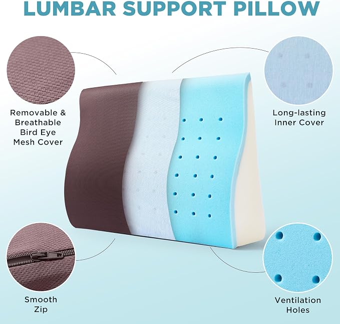 Dual-Layer Memory Foam Lumbar Support Pillow for Recliner, Coffee | Back Support Cushion with Adjustable Strap & Washable Cover, Ergonomic Lumbar Pillow for Elderly Back Pain Relief Couch Sofa
