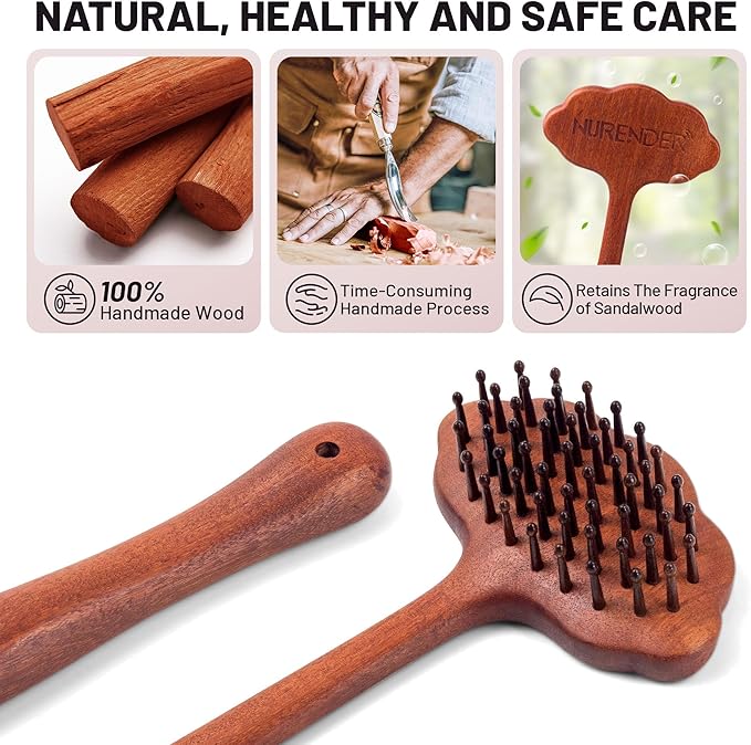 Wooden Back Scratcher, 16.34'' Long Handle Handmade Wood Brush Needle Effective in Relieving Itching, Rascador de Espalda, Backscratcher for Men and Women, Gift for Father, Husband, Elderly