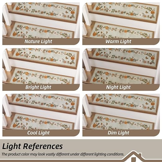 BEQHAUSE Stair Treads for Wooden Steps, 8"X30", 15pcs, Beige/Orange | Non-Slip Machine Washable Carpet Stair Treads, TPE Backing, 100% Polyester, Soft Indoor Stair Runner for Kids Elders and Pets