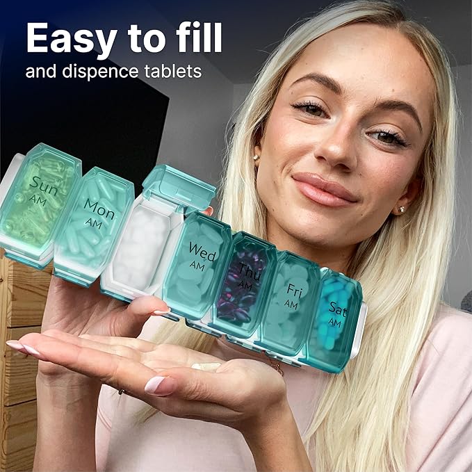 Extra Large Pill Organizer 2 Times a Day – XL Pill Box 7 Day with Big AM/PM Compartments – Fits Large Vitamins, Supplements & Gummies, for 7 or 14-Day Use, Color-Coded, Senior-Friendly, No Spills
