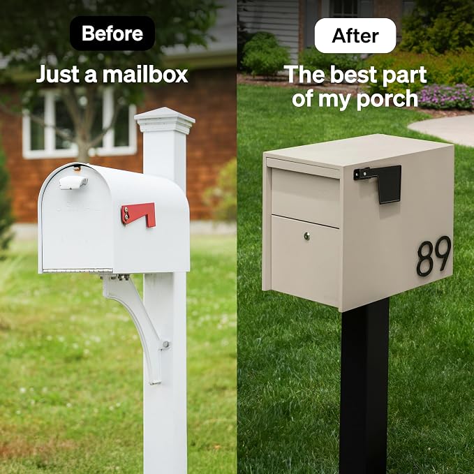 Adoorn Lockable Post Mount Mailboxes for Outside - Large Anti-Theft Locking Mailbox for Packages and Letters - Weatherproof Construction - Durable Steel - 15.5" H x 12" W x 18.5" D - Sandstone