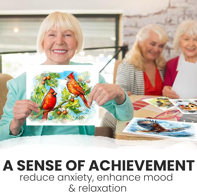 QUOKKA Water Painting Dementia Activities for Seniors – Alzheimer’s Products for Elderly – Reusable Water Doodle Set Songbird Serenity – Activity Kits for Dementia Patients – Crafts for Seniors