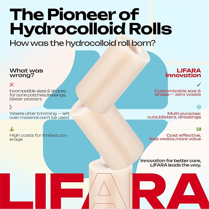 LIFARA Hydrocolloid Roll for Wound Care - Cut-to-Size, Hydrocolloid Patch Bandages with Self-Adhesive, Ultra Absorbent & Waterproof, First Aid Kit Essential (19.7mil/ 0.5mm Thickness, 4in*10ft)