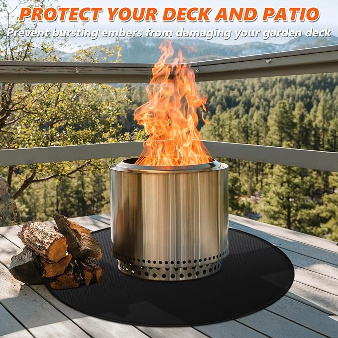 48" Fire Pit Mat for Solo Stove Bonfire, Double-Sided Fireproof Under Grill Mat Deck Patio Protector Pad, Round BBQ Mat for Solo Stove Accessories, Easy to Clean, Reusable (0.9mm)