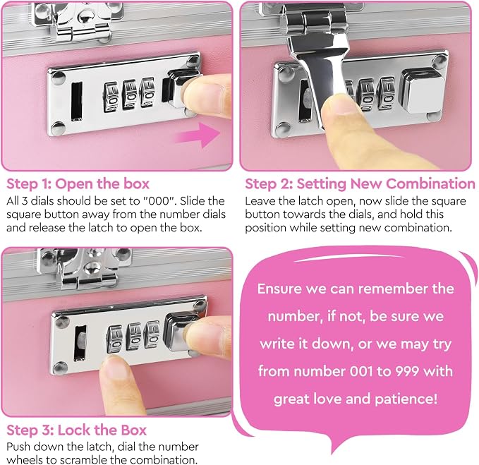 Medication Lock Box Aluminium Alloy Combination Lock for Home and Travel Medicine Lock Box,First Aid Safe Medication Storage Box,7.66''x 5.12''x 4.13'' (Pink)