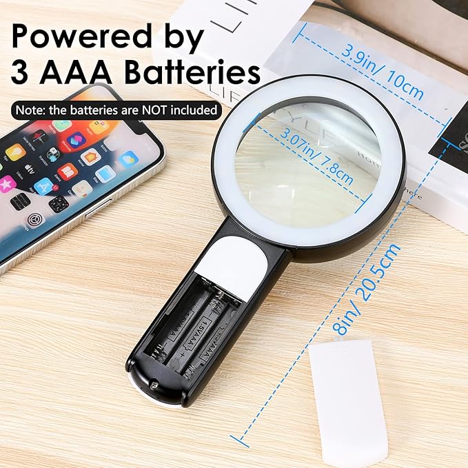 MoKo 30X Magnifying Glass with Light for Close Work,Reading,Coins,Jewelry | Handheld Magnifying Loupe,18LED 3 Modes Illuminated Lighted Magnifier,Gifts for Seniors,Kids,Low Vision,Black