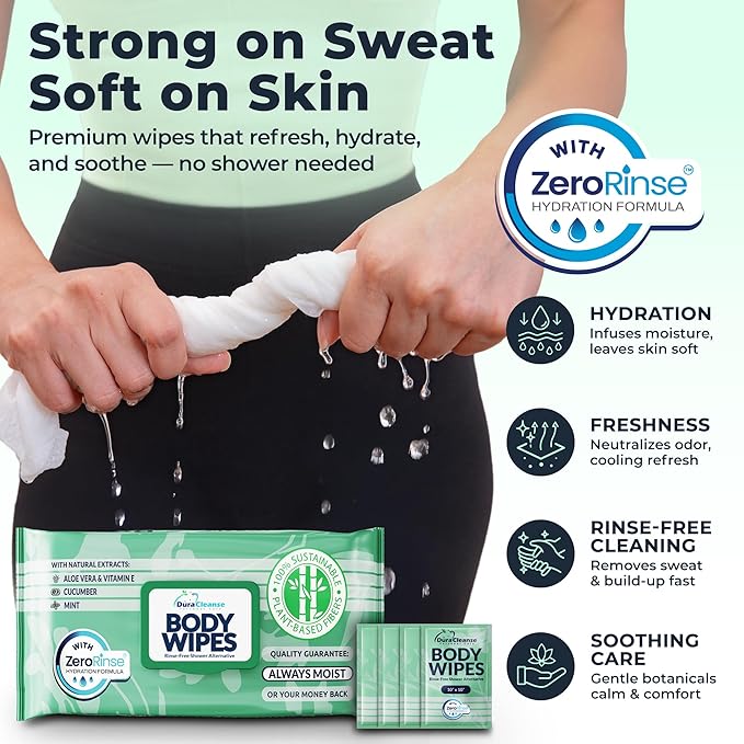 Body Wipes for Women, Extra Moist No Rinse Bathing Wipes (2pk), 100 XL Shower Cloths + 8 Deodorizing Bath Cloths - 9"x12" Travel Size After Gym Cleaning Essentials, Toiletries for Womens Hygiene