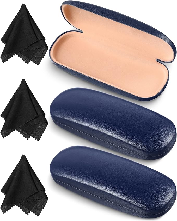 Frienda 3 Pieces Hard Shell Glasses Case Eyeglass Case Protective Sunglass Holder with Cleaning Cloth for Men Women Unisex