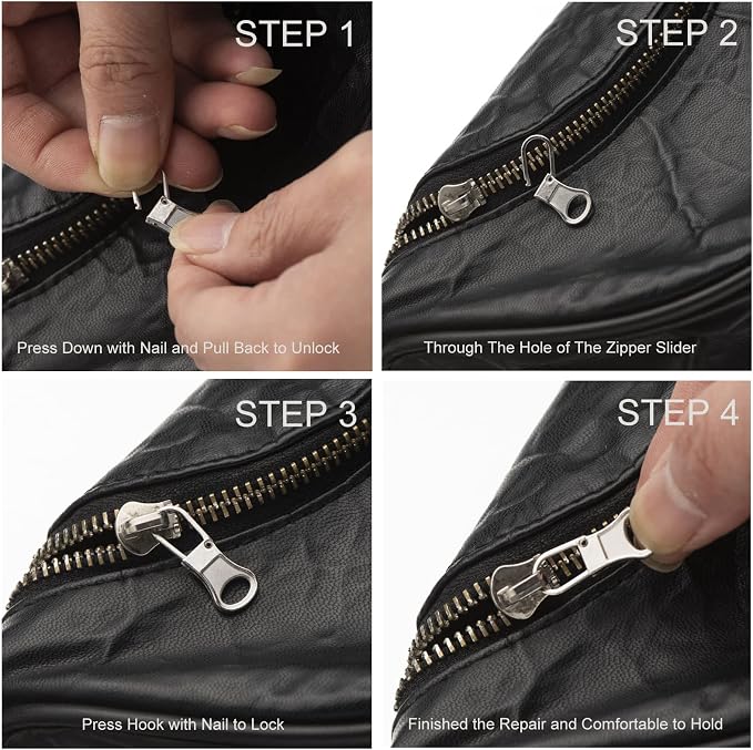 Mizeer Small Zipper Pulls for Clothing, Perfect for Small Hole Zippers, Detachable Zipper Pull Tab Replacement for Clothing Jackets Boots Purse 4PCS Gunblack