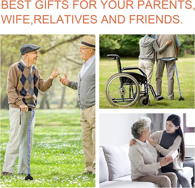 Floral Canes for Women Folding Cane for Stability with Non-Slip Base, Adjustable Walking Cane for Seniors - Lightweight Collapsible Walking Sticks with T & Offset Handle