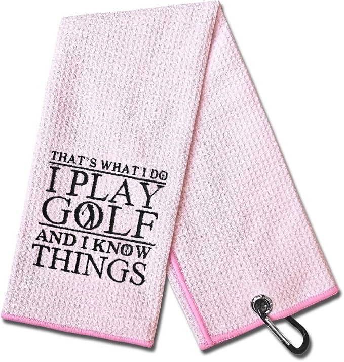 DYJYBMY That's What I Do I Play Pink Golf Towel with Clip, Funny Golf Accessories for Women, Embroidered Sports Towel for Golfer Bestie, Birthday Retirement Golfing Gifts for Mom Aunt Sister Family