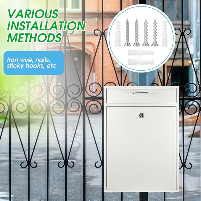 Yaocom Locking Mailbox with Key for Outdoor 16.2 x 11.2 x 4.7 Inches Large Wall Mount Mail Box with Lock Security Mail Drop Metal Collection Boxes Hanging Secure Postbox(Creamy White)