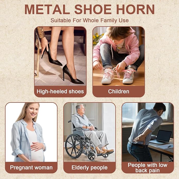 Redriver Extra Long Shoe Horn for Seniors, Metal Shoehorn Long-handle Shoe Spoon Stick Helpers Boot Horn for Men Women
