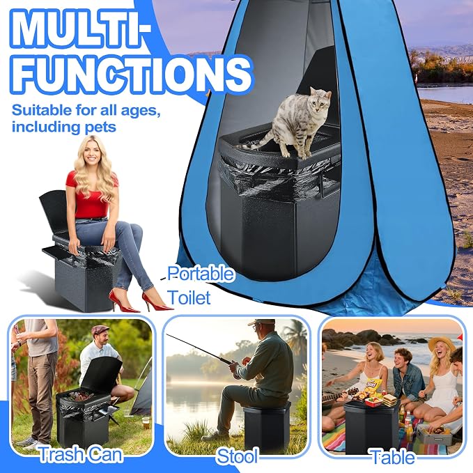 LanAqua Portable Toilet for Adults,Camping Toilet,Extra Large Adults Toilet | 16.5'' Tall Toilet with Lid,Portable Folding Toilet with Carry Bag&Paper Holder,Extra Large Compact Potty for Car Tent