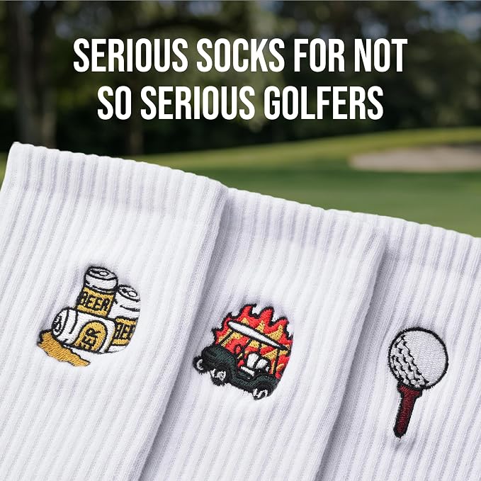 Shanker Golf Socks - Golf Trip Essentials White Socks – 3 Pack, Size 8-13 - Funny White Socks for Men – Perfect Golf Accessories – Funny Golf Gift - Dad, Husband, Boyfriend, Fathers Day