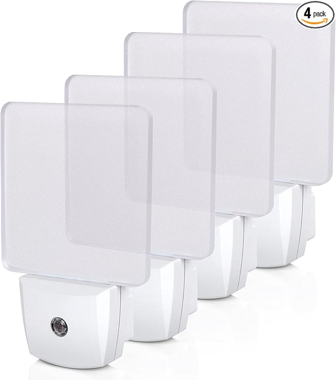 DEWENWILS Night Lights Plug into Wall, LED Night Lights Light Sensor 4 Pack | Dusk to Dawn, 3000K Warm White, Frosted Acrylic Shade, for Bathroom, Kids Room, Nursery Room, Hallway, Kitchen