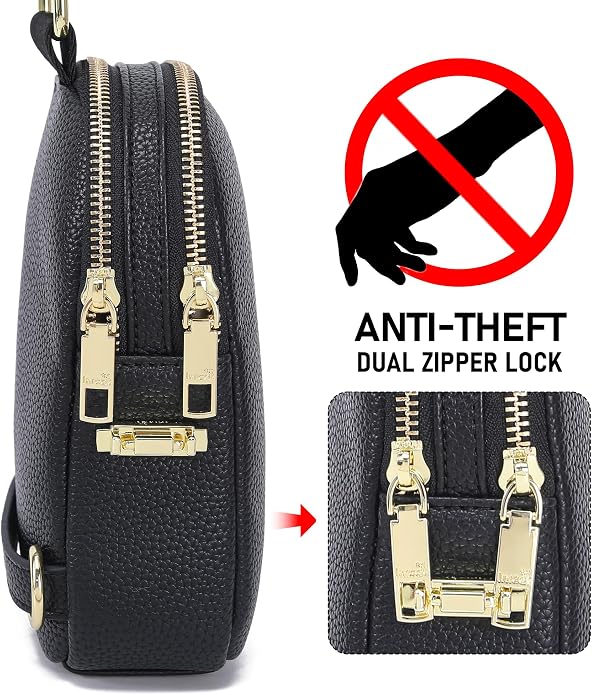 Anti Theft Crossbody Bag for Women, Small RFID Blocking Sling Purse with Zipper Lock for Travel, Vegan Leather