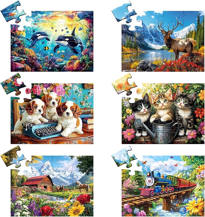 6 Packs 16 Large Piece Puzzle for Seniors, Alzheimer Dementia Puzzles for Elderly Adults, Dementia Alzheimer's Products Activities Memory Cognitive Games Jigsaw Puzzles with 6 Storage Bags