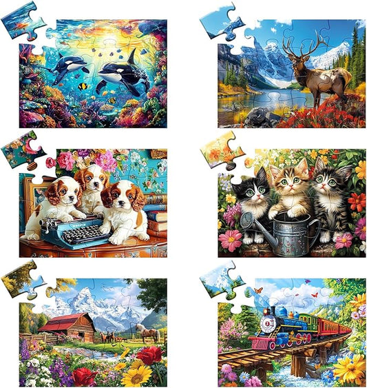 6 Packs 16 Large Piece Puzzle for Seniors, Alzheimer Dementia Puzzles for Elderly Adults, Dementia Alzheimer's Products Activities Memory Cognitive Games Jigsaw Puzzles with 6 Storage Bags