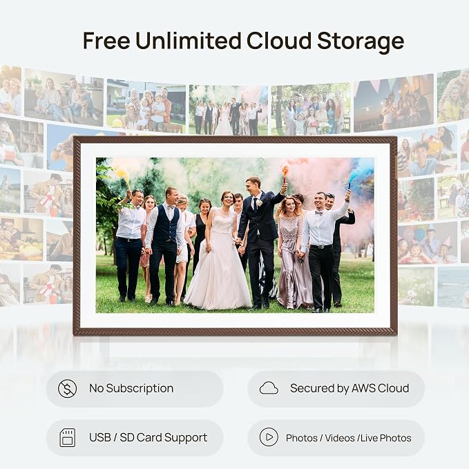 ARZOPA 15.6" Large Digital Picture Frame Free Cloud Storage No Subscription 1920X1080 FHD Touchscreen Anti-Glare Electric Photo Frame Slideshow Custom Gift Mode for Family and Friends