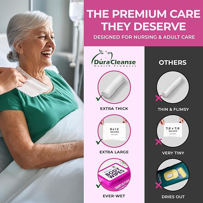 XL Bath Wipes for Adults Bathing No Rinse (2pk) - 100 Ct. + 8 Travel Body Wipes - 9"x12" Adult Disposable Washcloths for Elderly Incontinence - After Surgery Must Haves Supplies & Elder Care Products