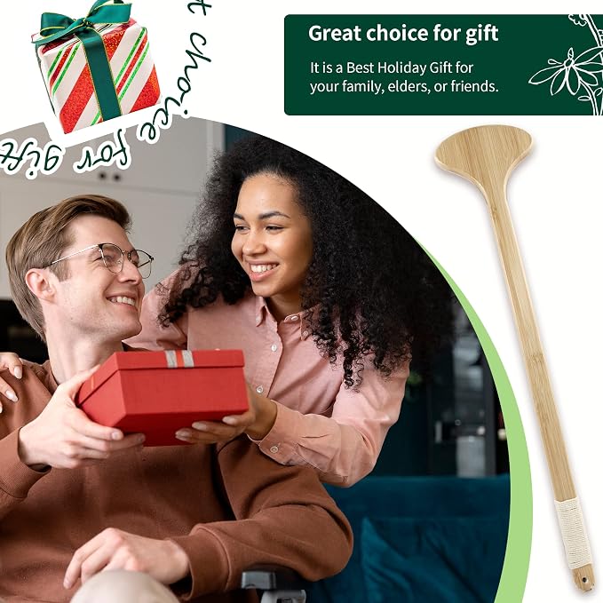 Extra Long Bamboo Back Scratcher, 22'' Reach Back Easily | Curved Handle, Wide Brush Head for Instant Itch Relief, Wet or Dry Use for Shower, Easy to Grip for Men/Women/Elderly
