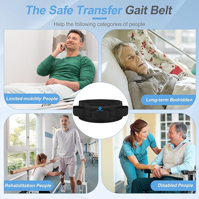 NIdreamCE Gait Belt Transfer Belts with Handles for Lifting Seniors, Safety Gate Belt with Quick Release Buckle Nursing Safety Patient Assist for Elderly, Disabled, Physical Therapy, Caregivers(Black)