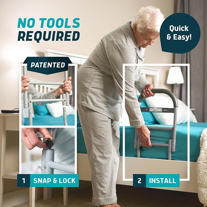 Lunderg Bed Assist Rail for Seniors with Motion Light & Non-Slip Grab Bar | Easy to Install Bed Rails for Elderly Adults Safety & Post-Surgery - Helps Reduce Falls & Support Independence
