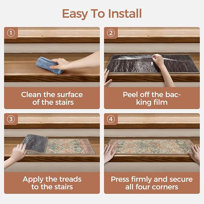 sarben 8"x30" Non Slip Stair Treads for Wooden Steps 15 Pack,Cedarwood Sage | Peel and Stick Carpet Stair Runner with TPE Adhesive Backing, Carpet for Added Safety, Pet and Senior Friendly