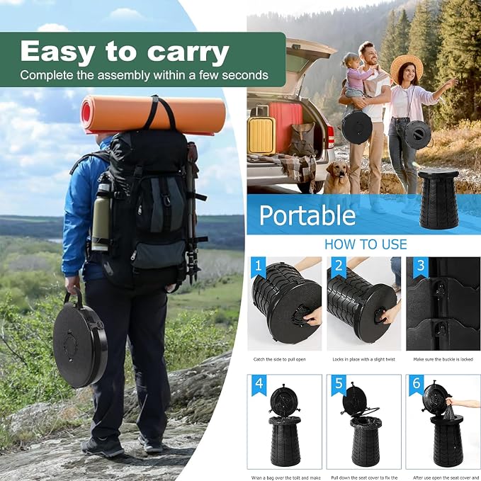 Upgrade XXL-19.7" Portable Toilet for Adults Travel Toilet Extra Large with 880lbs Load Capacity Porta Potty for Adults Kids with Lid, Adjustable Height Camping Toilets with Carry Bag