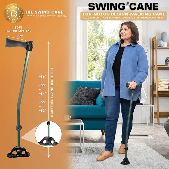 Dynamo Swing Cane Ultimate Grip for Ultimate Support. Ergonomic Comfort, All Day Long. Designed for Stability, Built for Safety. Reliable Every Step of The Way. (Green)