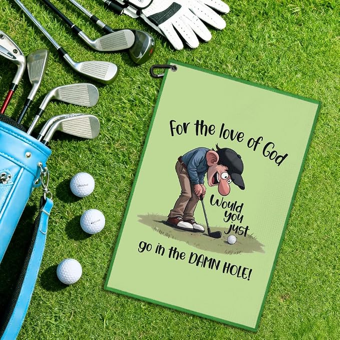 for The Love of God Green Golf Towel, Funny Golf Bag Towel with Clip for Men, Golfing Accessories for Men, Retirement Birthday Gifts for Golfer, Golfing Thank You Gifts for Dad Grandpa Uncle