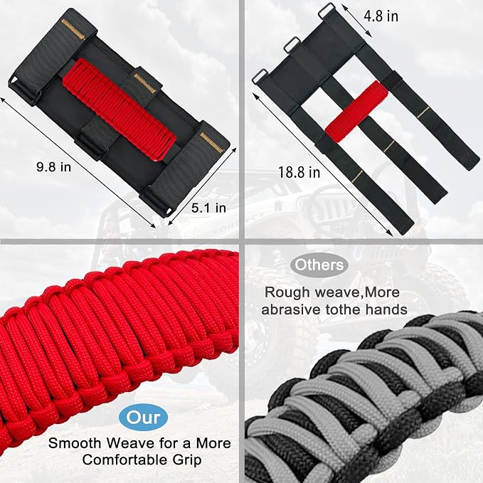 4 Pack Paraocrd Roll Bar Grab Handles for Jeep Wrangler Accessories | CJ YJ TJ JK JL LJ JLU JKU Sahara Freedom Rubicon, Gladiator JT (1955-2023 Modle), Upgrade Strong Metal Buckle, Non-Deformable