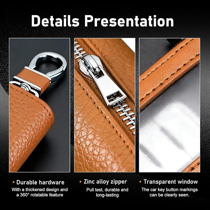 1PC Car Key Fob Case, Leather Car Key Holder for Purse, Automotive Smart Key fob Holder with Hook, for Remote Key Fob