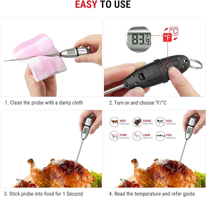 TempPro TempSwift 1 Sec Digital Food Thermometer for Kitchen Cooking | Meat Thermometer Digital, 5.3 inches Super Long Probe, Bread Baking Sourdough Liquids Candy Making Accessories Gift