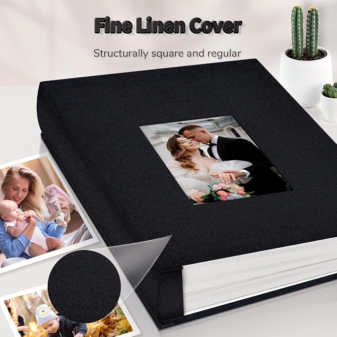 Artfeel Photo Album 4x6 with 1000 Pockets,Slip-in Picture Albums,Linen Cover Memory Book with Front Window,White Page Vertical Photo Book for Wedding,Family,Anniversare,Baby,Vacation