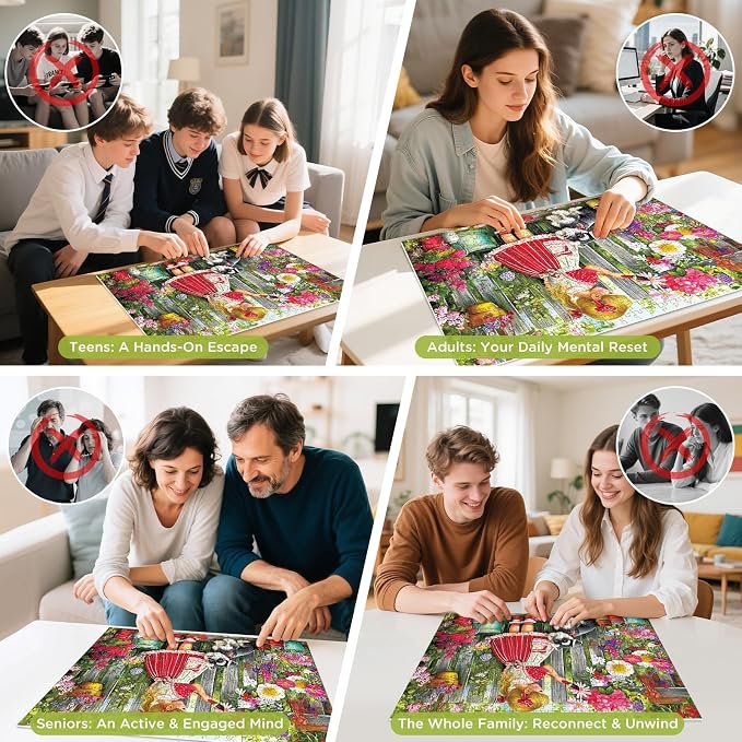 500 Pieces Puzzle for Adults, Beautiful Girl Jigsaw Puzzle, Cute Dog Garden Flowers Puzzle for Kids Adults Seniors, Recycled Cardboard Puzzle with Letters on Back, Fun Family Game Birthday Party Gift
