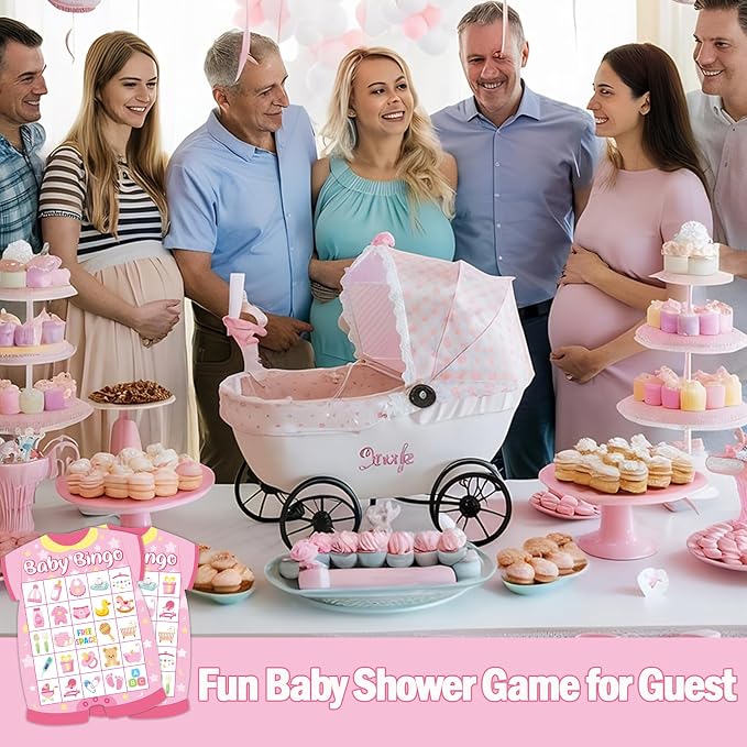 Baby Shower Bingo Cards - 24 Guests Pink Newborn Baby Bingo for Shower Party Supplies