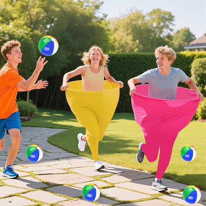 ROMANKAS Grandma Pants Outdoor Game 4 PCS Fun Party Game Pants with 16 Bouncy Balls and 1 Air Pump (Random Colors) Granny Pants Outdoor Games for Adults and Family Entertainment Group Activities