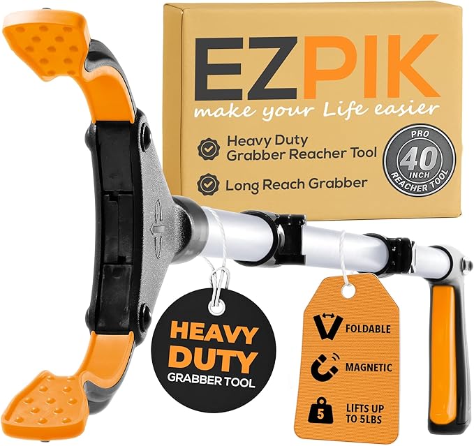 EZPIK Pro 40" Extended Grabber Reacher Tool for Elderly, Trash Hand Grabber Pickup Sticks for Seniors, Telescoping Extension Gripper Claw Pickup Tool, Hand Extension Magnetic Folding Tongs