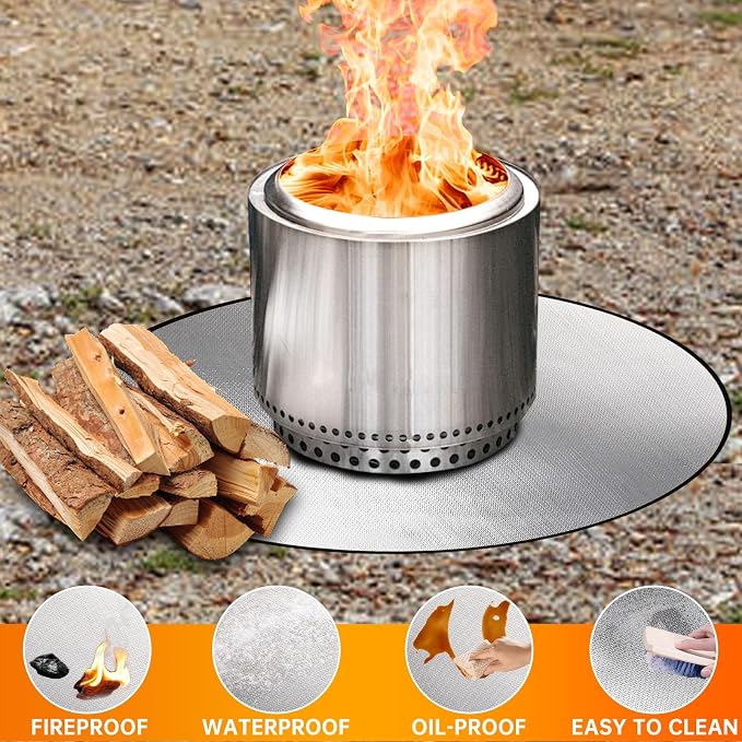DocSafe 38" Round Fire Pit Mat for Solo Stove Bonfire,4-Layer Double-Sided Fireproof Heat Insulated Under Grill Mat Protector for Deck,Patio,BBQ,Oil-Proof and Reusable and Waterproof,Black＆Silver