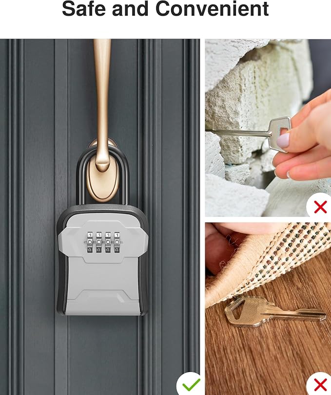 Puroma Lock Box, Key Lock Box Wall Mount & Portable Combination Lockbox with Resettable Code, Security Lockbox for Outside House Keys, Apartment Realtors Spare Keys Storage (2 Packs, Gray)