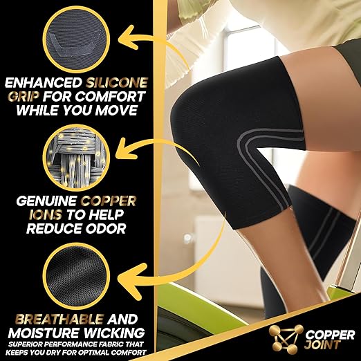 CopperJoint Athletic Knee Sleeve for Men and Women - Moderate Compression Knee Brace for Post Surgery, Sports, Basketball, Pickleball, Tennis, ACL, Knee Pain Relief, Copper Knee Brace- Pair - X Large