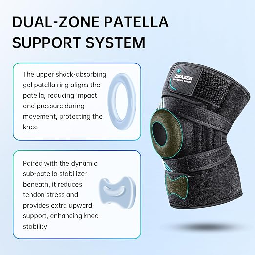 Knee Brace for Men and Women, Adjustable Knee Support with Side Stabilizers, Open Patella 5-Strap 360° Wrap Knee Stabilizer for Meniscus Tear, ACL, MCL, Arthritis & Knee Pain (Black, Large)