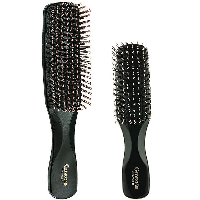 Giorgio GIO1-2BLK Black Set of 2 Gentle Touch Detangler Hair Brush for Men Women and Kids. Soft Bristles for Sensitive Scalp. Wet and Dry for all Hair Types. Scalp Massager Brush Stimulate Hair Growth