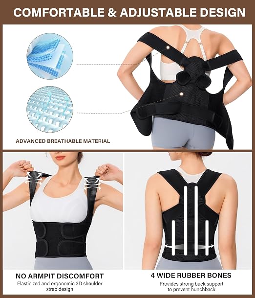 URSEXYLY Back Brace Posture Corrector for Women and Men, Breathable Shoulder Brace, Upper and Lower Back Pain Relief, Adjustable Full Back Support(X-Large,Black)